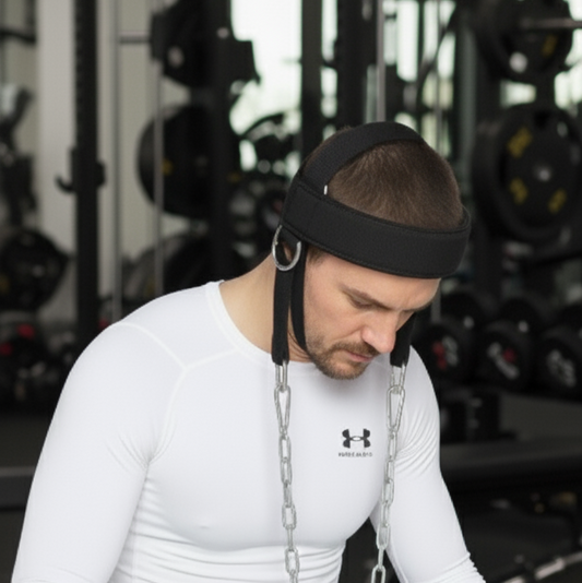 Athlète avec Strike Edge Neck Harness – Harnais de nuque pour musculation et fitness | Athlete training with Strike Edge neck harness for strength and recovery